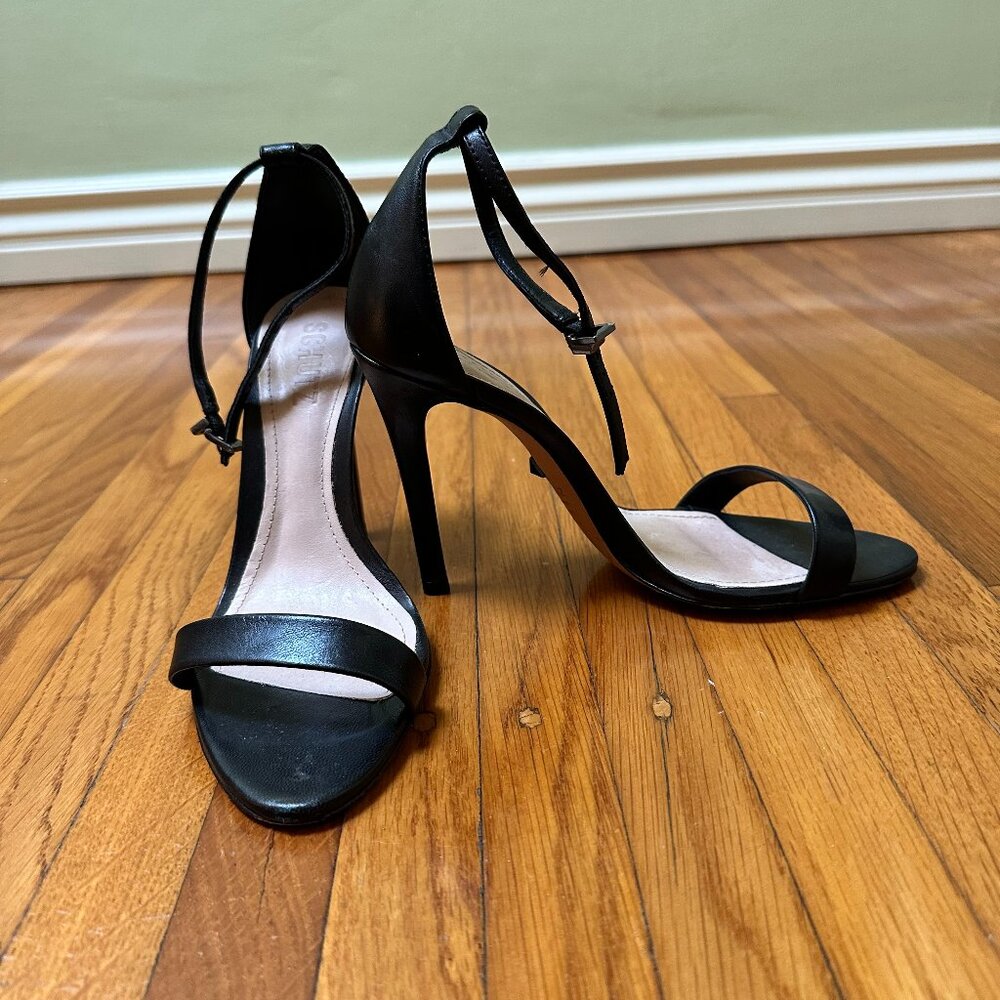 SCHUTZ Cadey-Lee Heel Size 7.5 Black Leather 4.5 inches